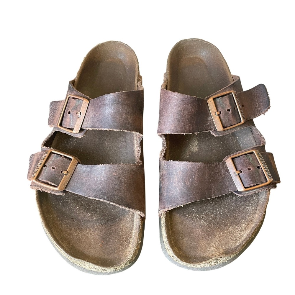 Birkenstock Womens Arizona Oiled Leather Two Strap Slide Sandals Size 40 (9-9.5)